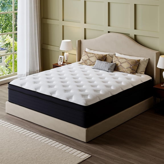 King Size 12-Inch Heavy Duty Mattress for Big and Tall, Pocketed Coils, High-Density Foam, Reinforced Edge, Ultra-Quiet, Bed-in-a-Box