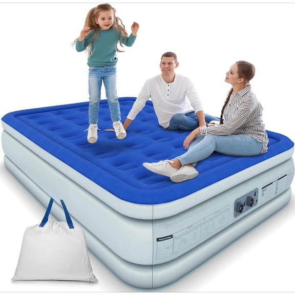 King Size 16" Raised Air Mattress with Built-in Pump - Luxury Self-Inflating Inflatable Bed with Neck Support for Spacious Guest Rooms, Camping & Home Use