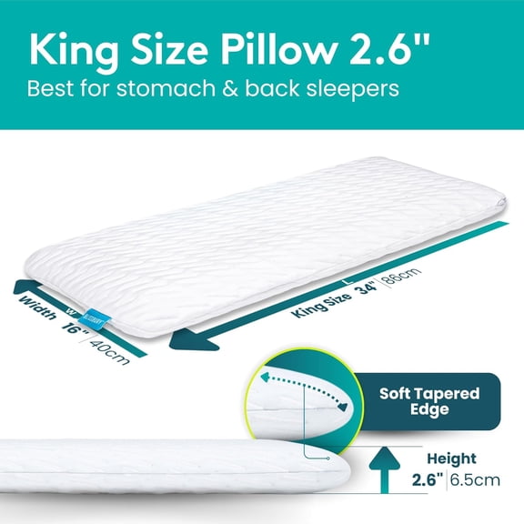 King Size 2.6 Inch Ultra Thin Pillow for Sleeping | Premium Memory Foam Flat Pillow | Back & Stomach Sleeping Pillow | Certified Foam for Neck and Back Support | Removable Pillow Case