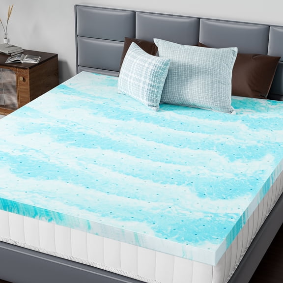 King Size 3 Inch Cooling Gel Memory Foam Mattress Topper, Soft Breathable Bed Pad for Home Sofa RV Camper, Blue