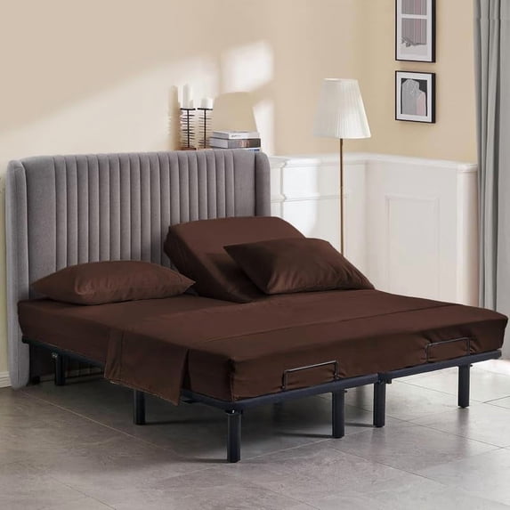 King Size 30" Split Top Flex Head 4-PCs Sheet Set Fits 14-18" Deep Pocket, 500-TC Egyptian Cotton (Solid, Chocolate)