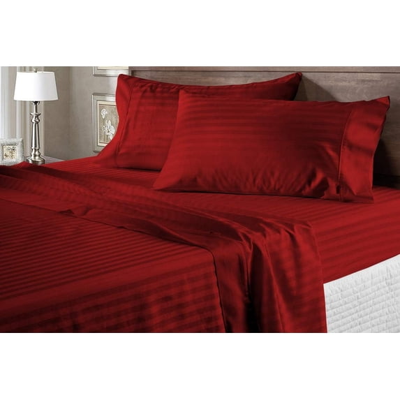 King Size 4-PCs Sheet Set, 500 Thread Count 100% Egyptian Cotton, (Stripe Pattern) Egyptian Cotton Fits 16-18 Inch Deep Pocket Sheets, King Size (Stripe, Burgundy)