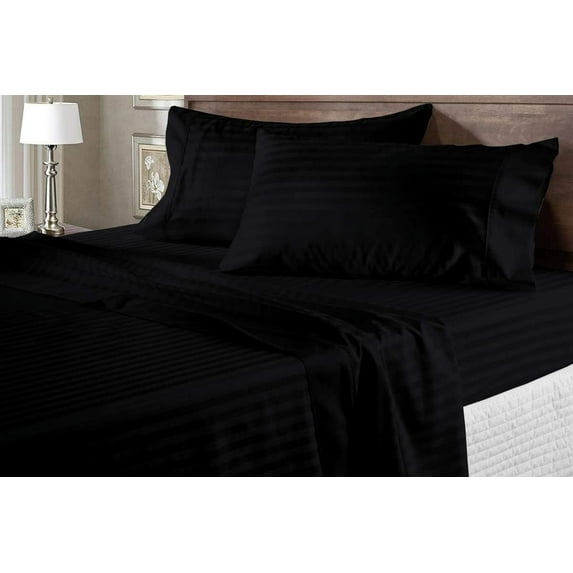 King Size 4-Piece Sheet Set, 500 Thread Count 100% Egyptian Cotton, Breathable & Cooling Sheets, 23-30 Inch Deep Pocket, King Size (Stripe, Black)