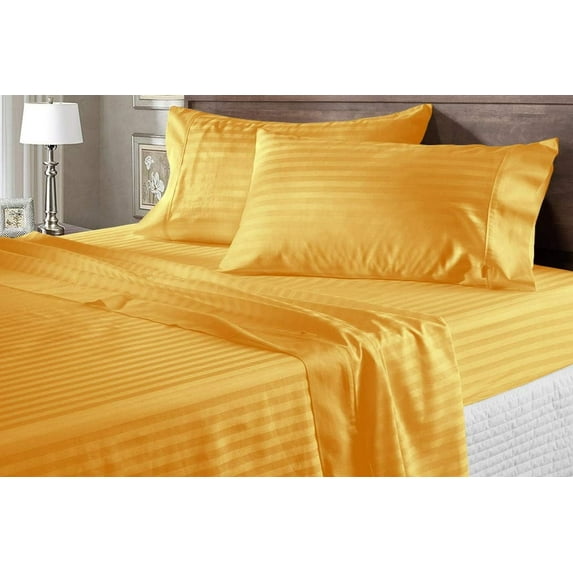 King Size 4-Piece Sheet Set, 500 Thread Count 100% Egyptian Cotton, Breathable & Cooling Sheets, 23-30 Inch Deep Pocket, King Size (Stripe, Gold)