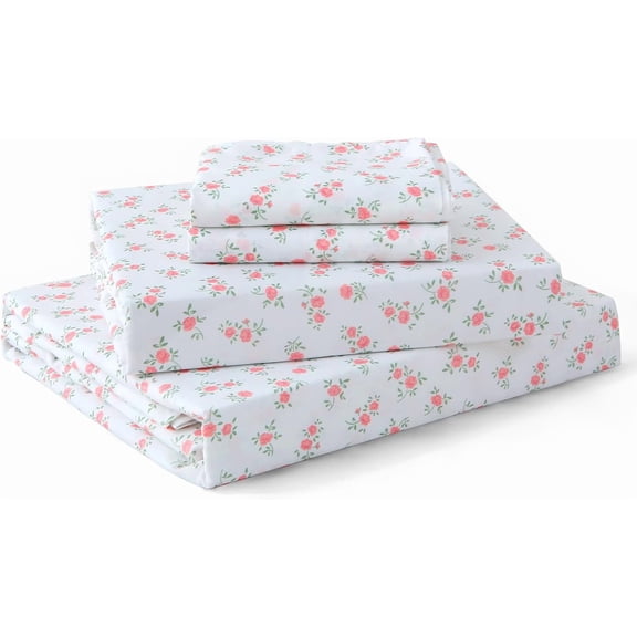 King Size 4 Piece Sheet Set, Soft Breathable Bed Sheet Set for Bedroom with Deep Pocket Up to 16", Wrinkle-Free & Cooling Bedding for Oeko-TEX Certified - Floral Pink