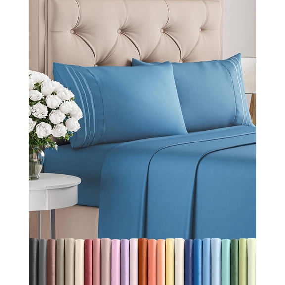 King Size 4 Piece Sheet Set in Denim Blue with Deep Pockets