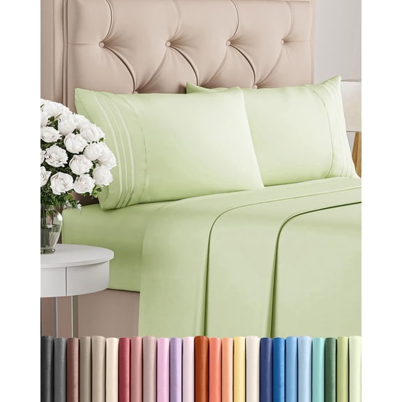 King Size 4 Piece Sheet Set in Light Sage Green with Deep Pockets