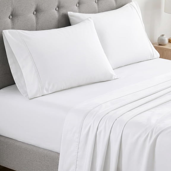 King Size 450 Thread Count 100% Long-Staple Cotton Sheets Set White 15 Inch Deep Pocket
