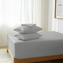 King Size 4PCS Sheet Set with Elastic Corner Straps, 100% Bamboo Rayon Fitted Sheet, Easy & Secure Fit, Super Soft Breathable Luxury Cooling Fitted Sheet - 18 Inch Pocket (Grey)