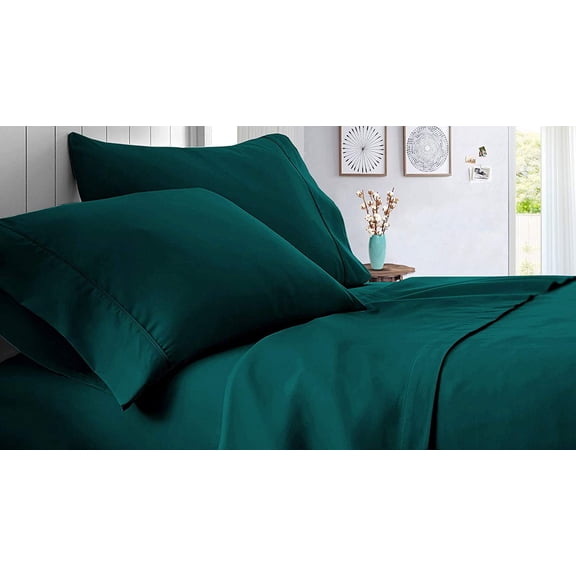 King Size 4Pcs Sheet Set - Teal Solid Sateen Weave for Soft & Silky 100% Egyptian Cotton 800 Thread Count 18" Inch Deep Pocket Bed Sheets