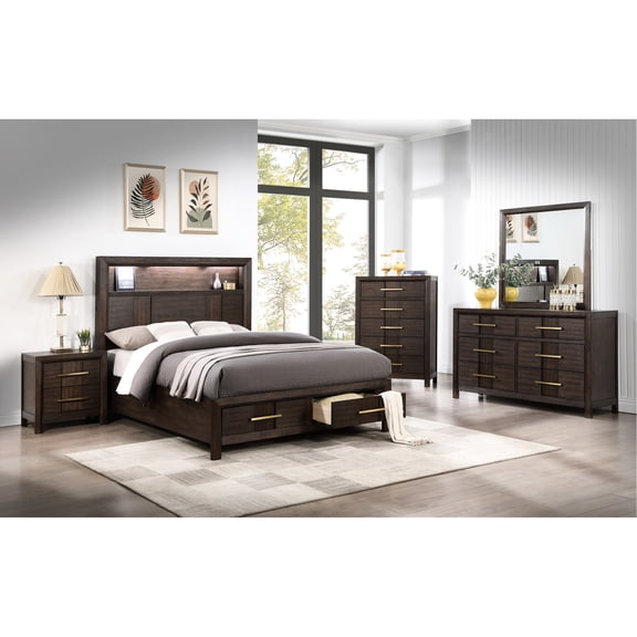 King Size 5-Piece Bedroom Arrangement | Wireless Audio, Bookcase and Drawer Storage, Modern Bedroom Usage | Crafted from Durable Wood | Solves Bedroom Storage and Organization Requirements