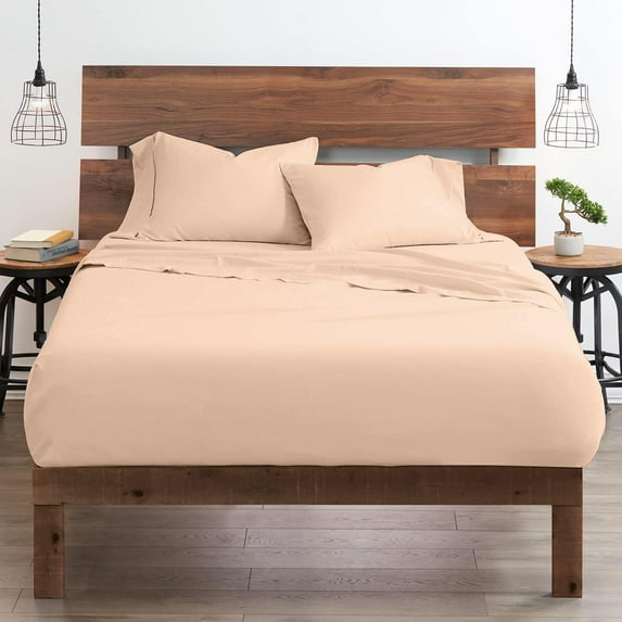 King Size 500-Thread-Count 4-PCs Bed Sheet Set, Egyptian Cotton Deep Pocket Sheets, Fits Mattress Upto 13-15" Deep Pocket, Solid Pattern, Peach