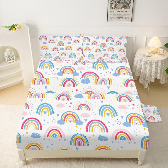King Size 6 Pcs Bed Fitted Sheet Set with 14" Deep Pocket,Flat Sheet Set for Kids and Adults Bedding Set with 2 Pillowcase for Bedroom Decor