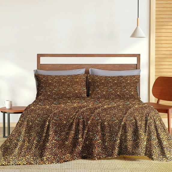 King Size 6-Piece Bed Sheets Set - 1000 Thread Count Sheets, 100% Egyptian Cotton Hotel Luxury Bedding, Soft for Kids, Dorm Rooms & Adults Fits Mattress Upto 30" Deep Leopard Print Sheet Set