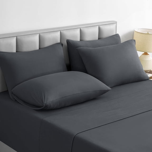 King Size 6-Piece Jersey Knit Sheet Set with 18-Inch Deep Pockets Stretch Wrinkle-Free Dark Grey