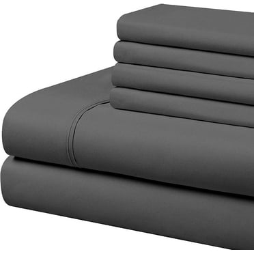 King Size 6 Piece Sheet Set,600TC, 100% Egyptian Cotton - 14" Deep Pocket Fitted Sheet - Dark grey Solid.