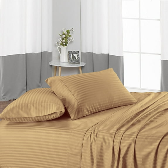 King Size 600 Thread Count Luxury Extrasoft 100% Egyptian Cotton 4 Piece Sheets Set in Hotel Quality Taupe Stripe