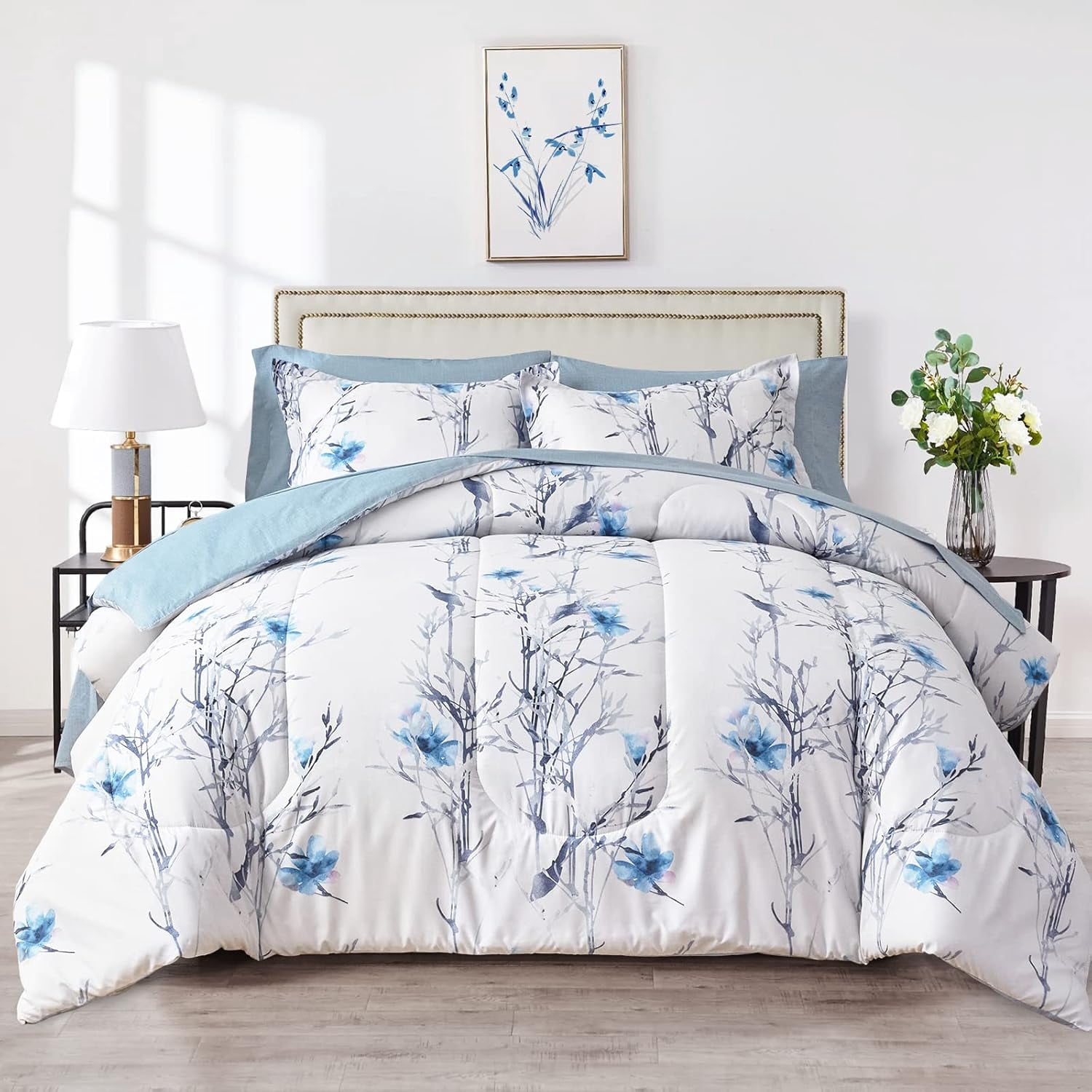 King Size 7 Piece Bed in a Bag Comforter Set with Sheets, White ...