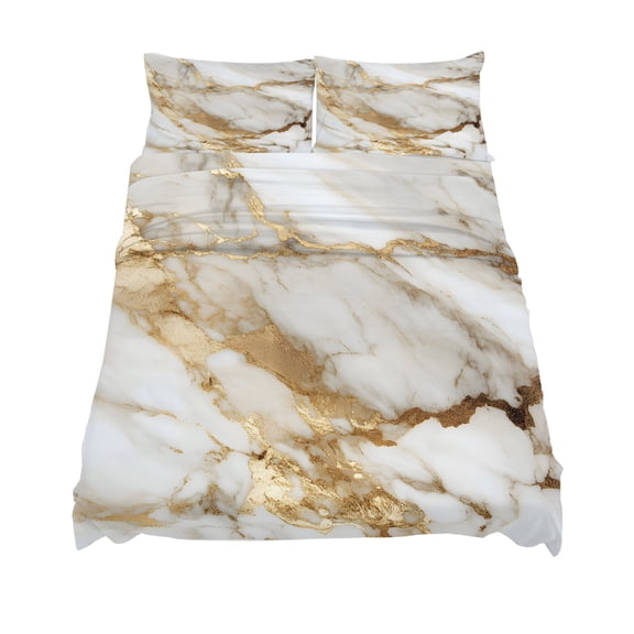 King Size Abstract Art Sheet Sets White Marble Pattern Gold Crack Rock Texture Soft Breathable Microfiber Bed Sheets Deep Pockets 4 Piece Bed Sheets Set, 1 Fitted Sheet, 1 Flat Sheet & 2 Pillowcases