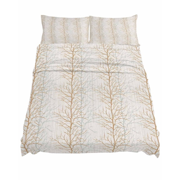 King Size Abstract Brown Sheet Sets Tree Branch Pattern Soft Breathable Microfiber Bed Sheets Deep Pockets 4 Piece Bed Sheets Set, 1 Fitted Sheet, 1 Flat Sheet & 2 Pillowcases