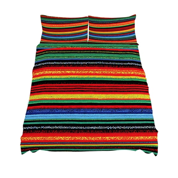 King Size Abstract Colored Sheet Sets Stripes Mexico Style Modern Art Soft Breathable Microfiber Bed Sheets Deep Pockets 4 Piece Bed Sheets Set, 1 Fitted Sheet, 1 Flat Sheet & 2 Pillowcases