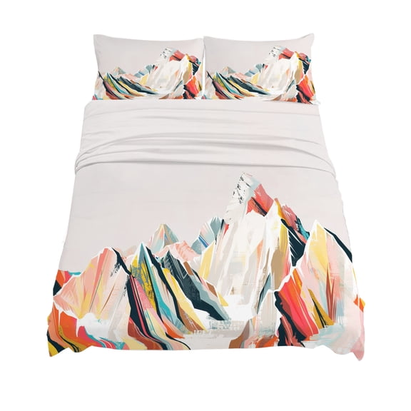 King Size Abstract Colorful Sheet Sets Mountain Colored Drawing Oil Painting Soft Breathable Microfiber Bed Sheets Deep Pockets 4 Piece Bed Sheets Set, 1 Fitted Sheet, 1 Flat Sheet & 2 Pillowcases