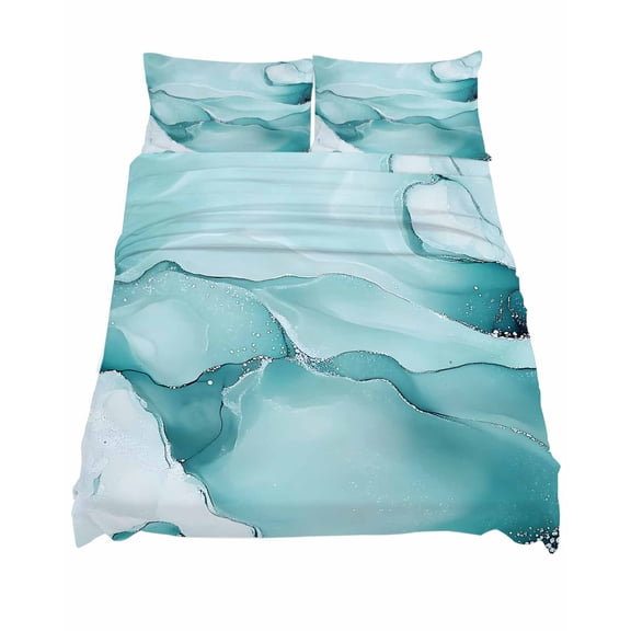King Size Abstract Marble Texture Sheet Sets Blue Green Wavy Pattern Soft Breathable Microfiber Bed Sheets Deep Pockets 4 Piece Bed Sheets Set, 1 Fitted Sheet, 1 Flat Sheet & 2 Pillowcases
