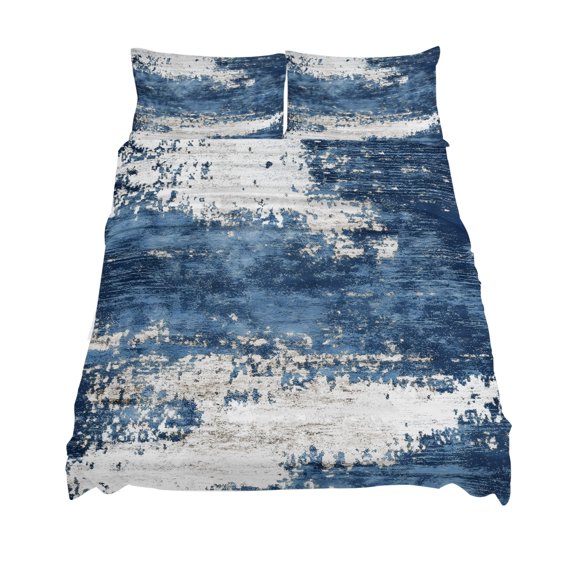 King Size Abstract Mottled Texture Sheet Sets Blue Gary Stitching Soft Breathable Microfiber Bed Sheets Deep Pockets 4 Piece Bed Sheets Set, 1 Fitted Sheet, 1 Flat Sheet & 2 Pillowcases