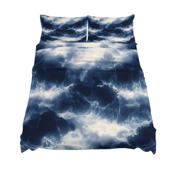King Size Abstract Ocean Waves Sheet Sets Dark Blue Rainstorm Modern Soft Breathable Microfiber Bed Sheets Deep Pockets 4 Piece Bed Sheets Set, 1 Fitted Sheet, 1 Flat Sheet & 2 Pillowcases