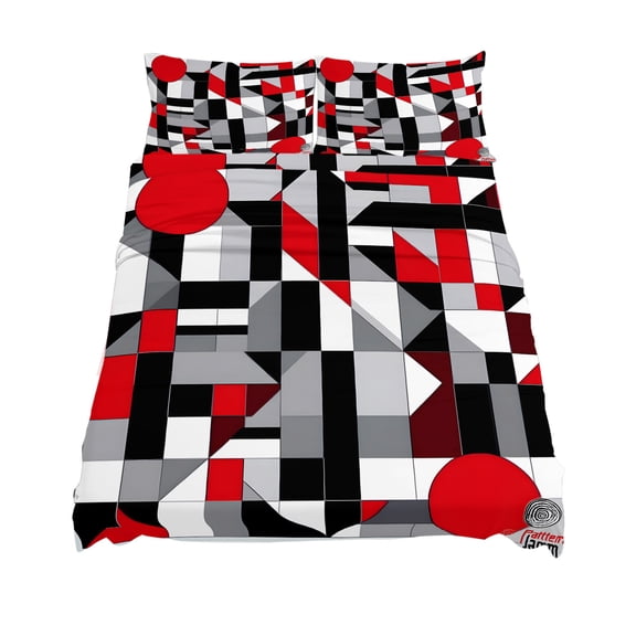 King Size Abstract Seamless Stitching Sheet Sets Red Black Striped Design Soft Breathable Microfiber Bed Sheets Deep Pockets 4 Piece Bed Sheets Set, 1 Fitted Sheet, 1 Flat Sheet & 2 Pillowcases