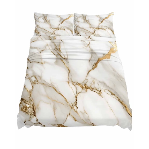 King Size Abstract Sheet Sets White Marble Pattern Gold Crack Texture Minimalism Soft Breathable Microfiber Bed Sheets 4 Piece Bed Sheets Set, 1 Fitted Sheet, 1 Flat Sheet & 2 Pillowcases
