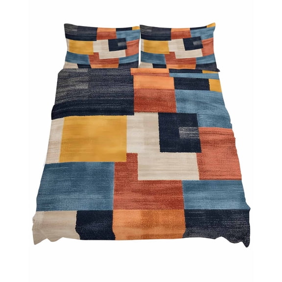 King Size Abstract Stitching Sheet Sets Blue White Orange Fluid Wash Art Soft Breathable Microfiber Bed Sheets Deep Pockets 4 Piece Bed Sheets Set, 1 Fitted Sheet, 1 Flat Sheet & 2 Pillowcases