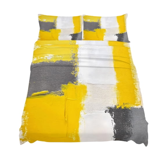 King Size Abstract Street Art Sheet Sets Gary Yellow Color Stitching Soft Breathable Microfiber Bed Sheets Deep Pockets 4 Piece Bed Sheets Set, 1 Fitted Sheet, 1 Flat Sheet & 2 Pillowcases