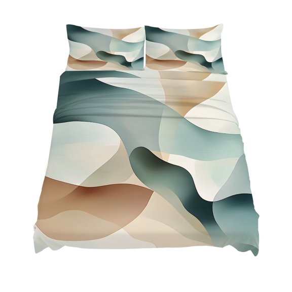 King Size Abstract Water Ripple Sheet Sets Blue Brown Stitching Gradient Soft Breathable Microfiber Bed Sheets Deep Pockets 4 Piece Bed Sheets Set, 1 Fitted Sheet, 1 Flat Sheet & 2 Pillowcases