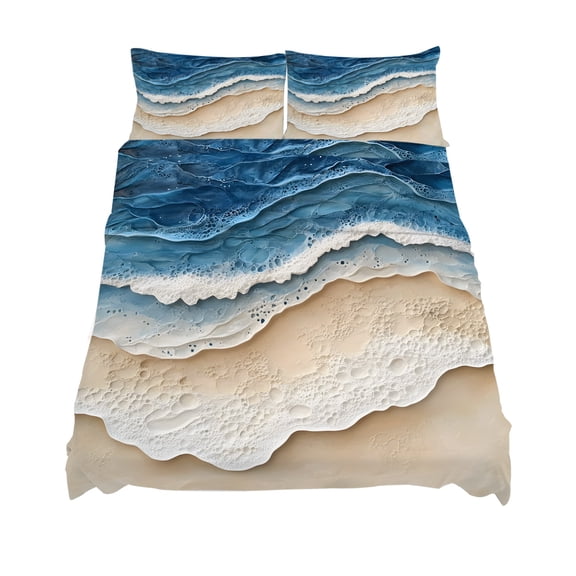 King Size Abstract Wave Sheet Sets Texture Blue Beige Gradient Brach Modern Art Soft Breathable Microfiber Bed Sheets Deep Pockets 4 Piece Bed Sheets Set, 1 Fitted Sheet, 1 Flat Sheet & 2 Pillowcases