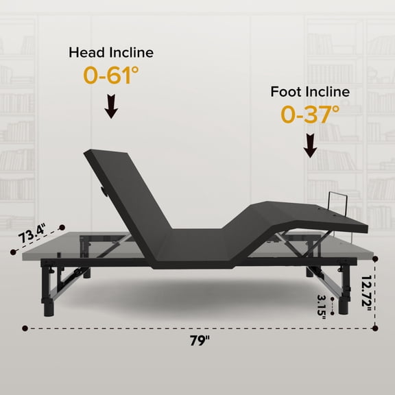 King Size Adjustable Bed Base Frame Head & Foot Incline Zero Gravity with Quiet Motor 4 USB Ports & Under-Bed Nightlight Antique Black