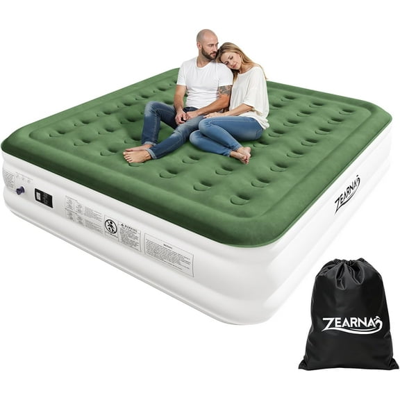King Size Air Mattress with Built in Pump, 18" Raised Comfort Air Bed, Upgraded Flocked Top Blow up Mattress with Carrying Bag, Inflatable Mattress for Guests & Home, AirBed, 750 lbs Max