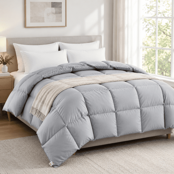 King Size All-Season Down Comforter, Tencel Blend Cover, Cloud-Soft Breathable Grey