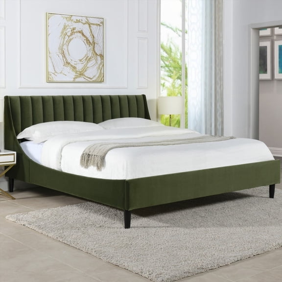 King Size Aspen Bed Set - Vertical Tufted Headboard, Cool Air Circulation & Sturdy Birch Frame