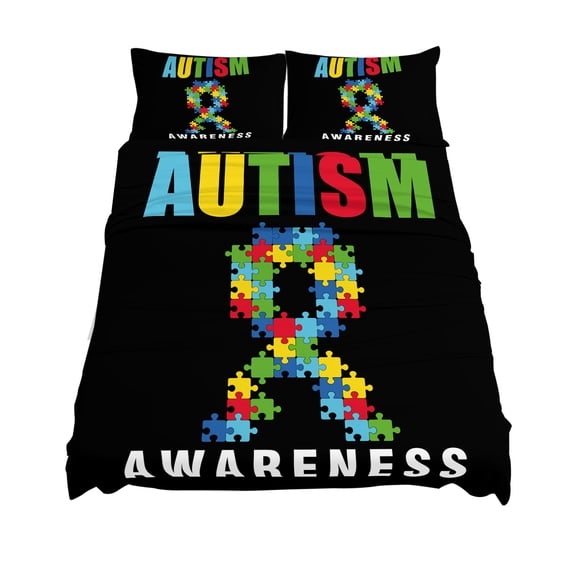 King Size Autism Awareness Sheet Sets Colorful Blocks Modern Retro Soft Breathable Microfiber Bed Sheets Deep Pockets 4 Piece Bed Sheets Set, 1 Fitted Sheet, 1 Flat Sheet & 2 Pillowcases
