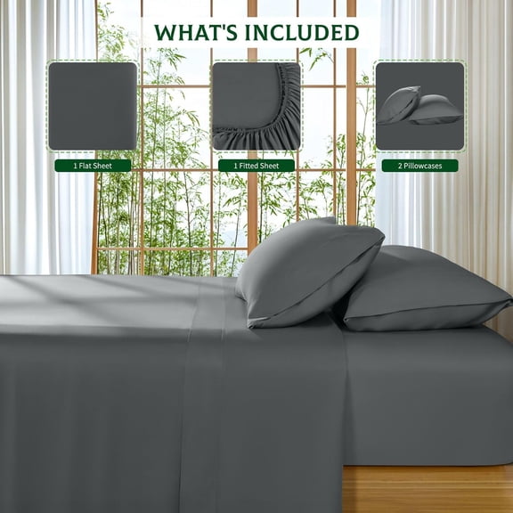 King Size Bamboo Viscose Bed Sheets, Dark Grey, Silky Soft & Cooling, Extra Deep Pocket 18"-24", Breathable Sheets Set for Adults