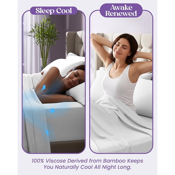 King Size Bamboo Viscose Bed Sheets Set 6-Piece, Soft Breathable Cooling Comfort, Deep Pocket Fit up to 17", Ideal for Warm Sleepers