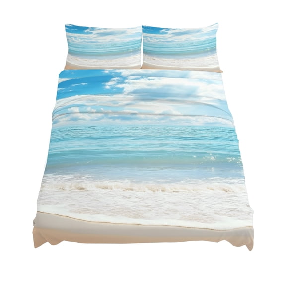 King Size Beach Sky Sheet Sets Ocean Sea Sky Scenery Soft Breathable Microfiber Bed Sheets Deep Pockets 4 Piece Bed Sheets Set, 1 Fitted Sheet, 1 Flat Sheet & 2 Pillowcases