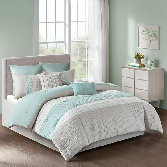 King Size Bed In A Bag, 8 Piece Comforter Set Seafoam/Grey King, Multicolor Cotton Bedding Set,Polyester Bed Sheet Set, Household Supplies & Décor Bedding Bedding Sets