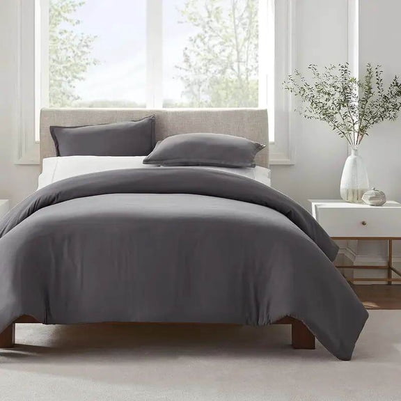 King Size Bed In A Bag, Serta Simply Clean Solid Duvet cover Grey King, Gray Cotton Bedding Set,Polyester Bed Sheet Set, Household Supplies & Décor Bedding Bedding Sets