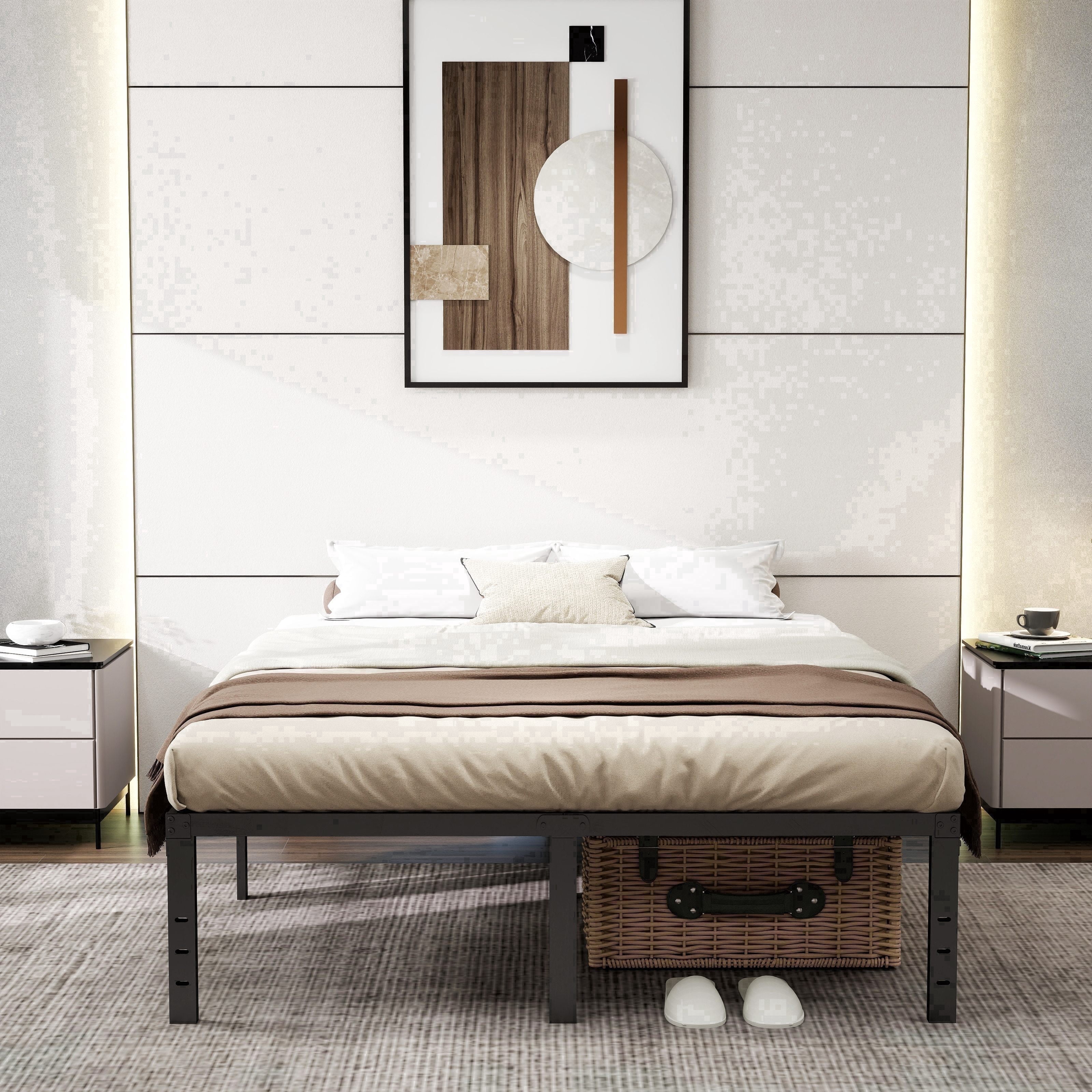King Size Bed Frame,14 Inch Metal Bed Frames,Strong Structure,Stable Mattress Foundations,No Box Spring Needed,Noise-Free,Easy Assembly