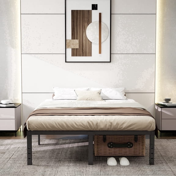 King Size Bed Frame,14 Inch Metal Bed Frames,Strong Structure,Stable Mattress Foundations,No Box Spring Needed,Noise-Free,Easy Assembly