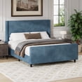 thumbnail image 1 of King Size Bed Frame, 50.7'' High Upholstered Bed Frame with High Headboard and High Footboard, No Box Spring Needed, Blue, 1 of 7