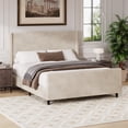 thumbnail image 1 of King Size Bed Frame, 50.7'' High Upholstered Bed Frame with High Headboard and High Footboard, No Box Spring Needed, Cream, 1 of 7