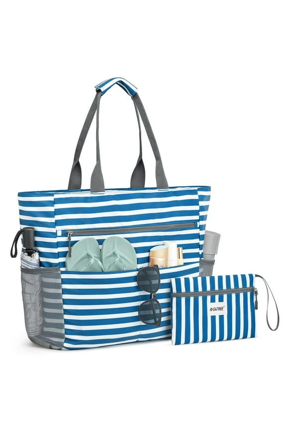 Waterproof & Sandproof Beach Tote Bag for Women – Large Capacity Swim Pool Bag Zipper Closure with Small Pouch – Ideal for Beach, Pool, Travel & Weekend Trips